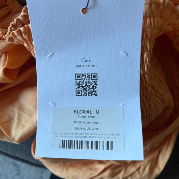 SLEEPER Atlanta Linen Off-Shoulder Midi Dress Coral Orange Size Medium NWT - Picture 10 of 12